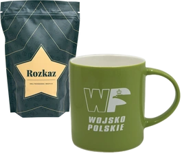 ZESTAW: Kawa mielona lub ziarnista dedykowana żołnierzom SZRP i Kubek zielony z logo WP