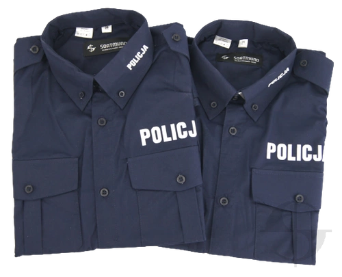 ZESTAW: dwie koszule Policji - granatowe, męskie z krótkim rękawem