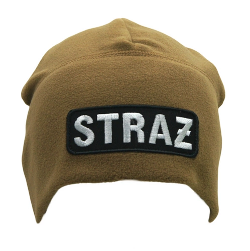 Czapka zimowa z napisem srebrnym STRAŻ - polarowa, piaskowa