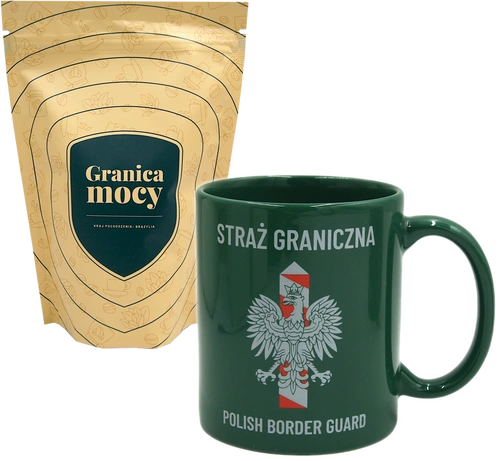 ZESTAW: Kawa mielona lub ziarnista dedykowana funkcjonariuszom Straży Granicznej i Kubek zielony - Straż Graniczna