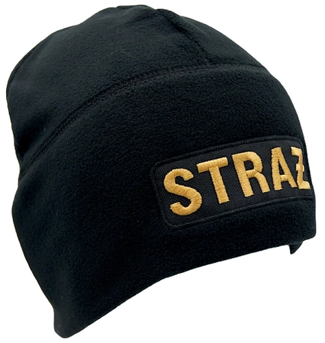 Czapka zimowa z napisem złotym STRAŻ - polarowa, czarna
