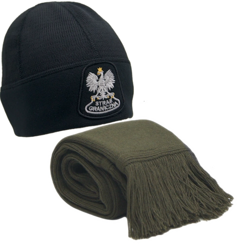 ZESTAW: Szalik zimowy khaki i czapka zimowa SG