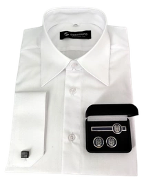 ZESTAW: Koszula biała, gładka - długi rękaw i komplet spinek SP