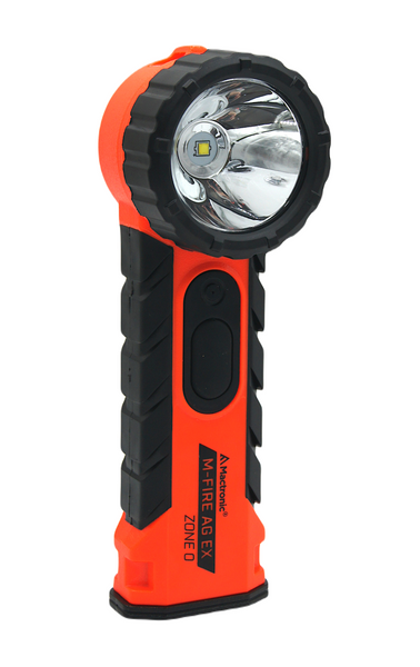 Latarka ręczna kątowa, Mactronic M-FIRE AG, 323 lm, bateryjna (4x AA), zestaw (baterie, klips metalowy, klips z tworzywa), kolor pomarańczowy, pudełk