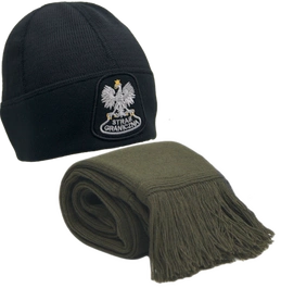 ZESTAW: Szalik zimowy khaki i czapka zimowa SG