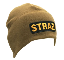 Czapka zimowa z napisem złotym STRAŻ - polarowa, piaskowa