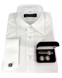 ZESTAW: Koszula biała, gładka - długi rękaw i komplet spinek WL