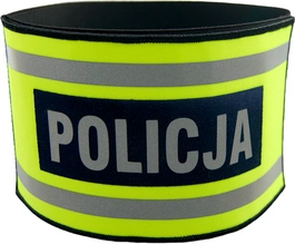 Opaska naramienna odblaskowa z napisem POLICJA - ze ściągaczem gumowym