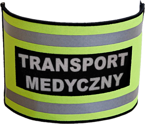 Opaska naramienna odblaskowa z napisem "Transport Medyczny" - ze ściągaczem gumowym