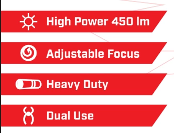 Latarka ręczna, Falcon Eye ALPHA z focusem -450 lm, FHH0132, zestaw (uchwyt rowerowy), blister