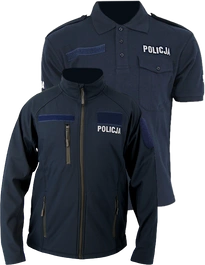 ZESTAW: Kurtka Softshell Policji, z rzepami i zamkami i Koszulka polo granatowa Policji