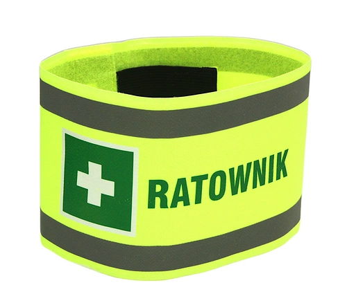 Opaska naramienna odblaskowa RATOWNIK + symbol krzyża - z rzepem