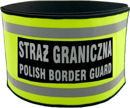 Opaska naramienna odblaskowa z napisem STRAŻ GRANICZNA "POLISH BORDER GUARD"- ze ściągaczem gumowym