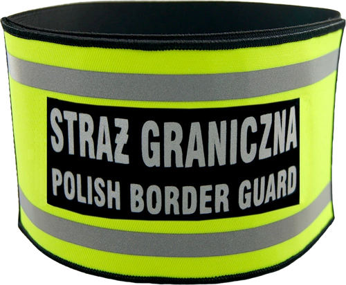 Opaska naramienna odblaskowa z napisem STRAŻ GRANICZNA "POLISH BORDER GUARD"- ze ściągaczem gumowym
