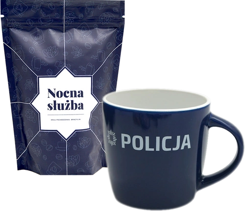 ZESTAW: Kawa mielona lub ziarnista dedykowana funkcjonariuszom Policji i Kubek - Policja