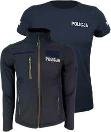 ZESTAW:  T-shirt granatowy Policji - damski i Kurtka Softshell Policji - damska, z rzepami i zamkami