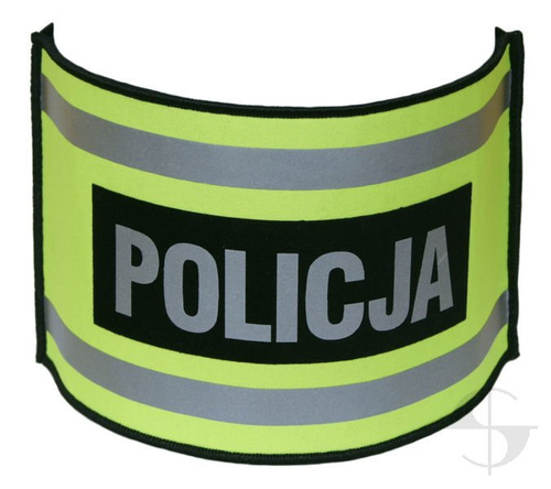 Opaska naramienna odblaskowa z napisem POLICJA - ze ściągaczem gumowym