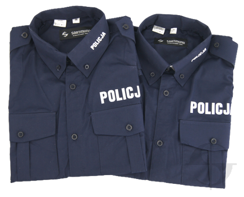 Zestaw dwóch koszul Policji granatowych, męskich z krótkim rękawem