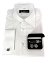 Zestaw: Koszula biała, gładka - długi rękaw i komplet spinek SP 